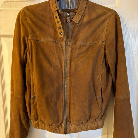 Massimo Dutti Tan Suede Bomber Jacket 100% Goatskin Size S/36 - Picture 3 of 16